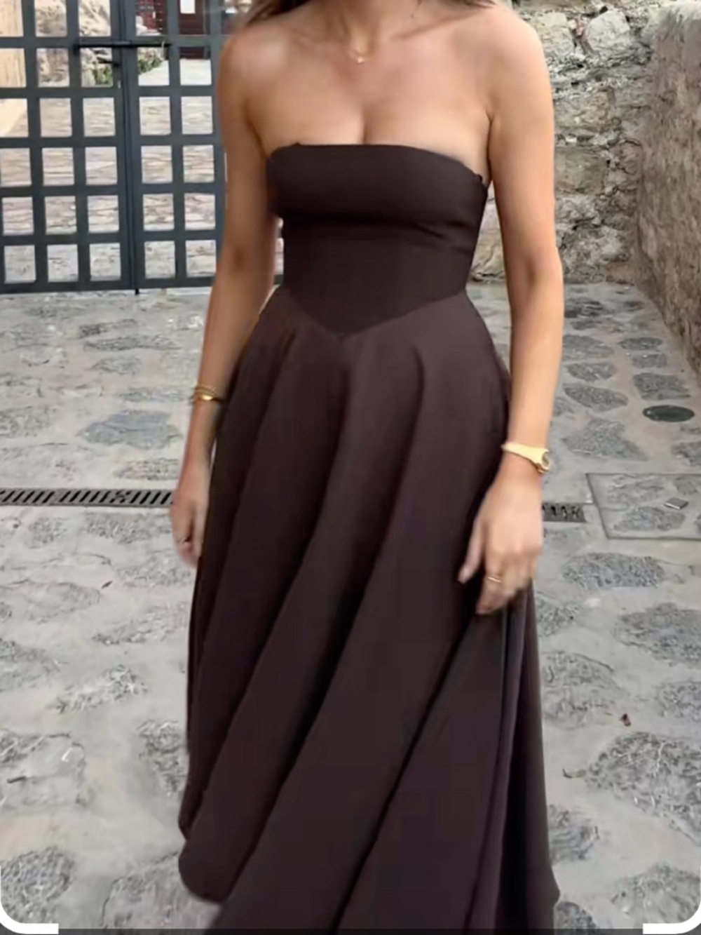 Classic Strapless Chocolate Brown Evening Gown